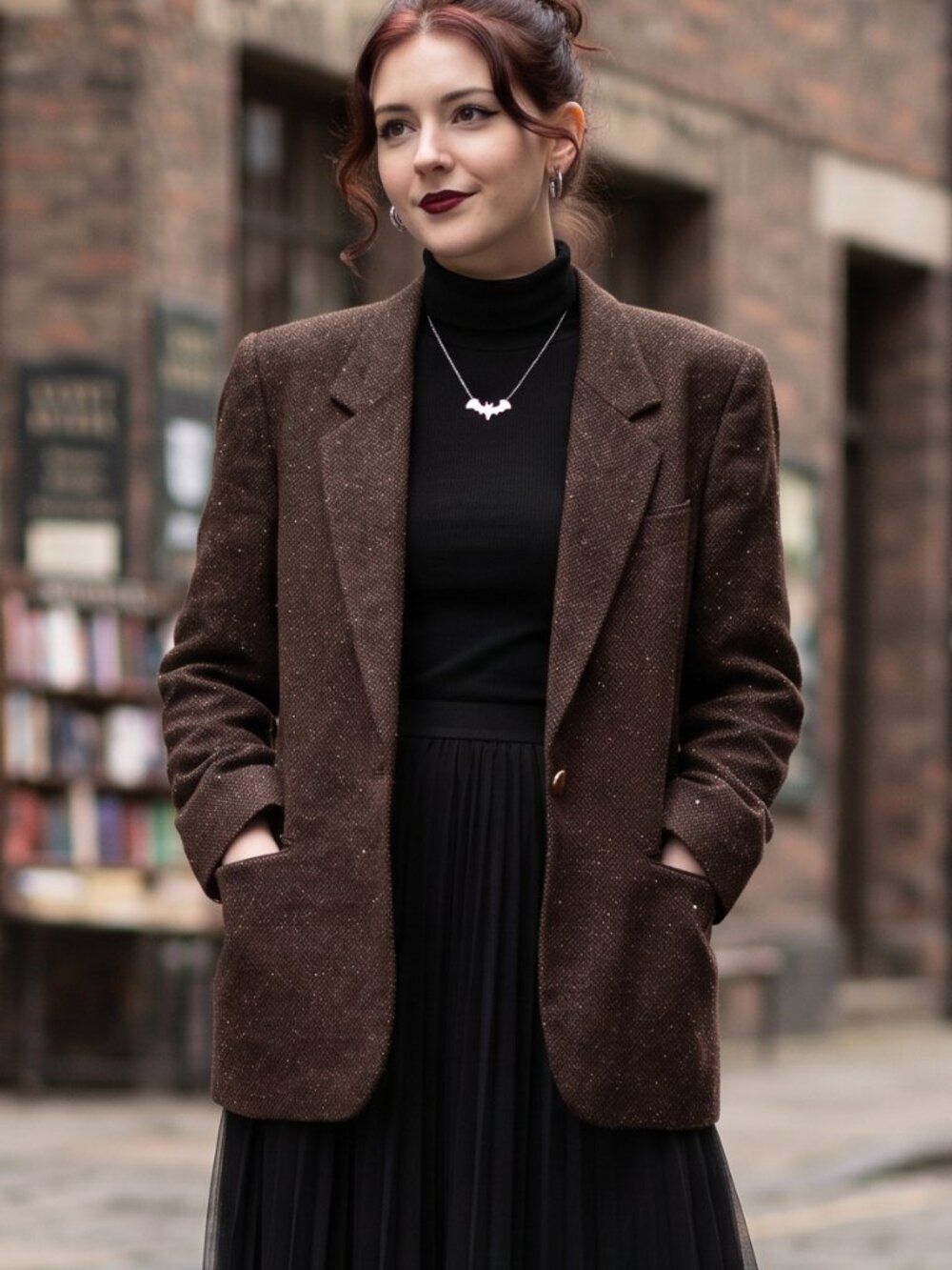 Sag Harbor Dark Academia Vintage Brown Flecked Wool Tweed Blazer, XL